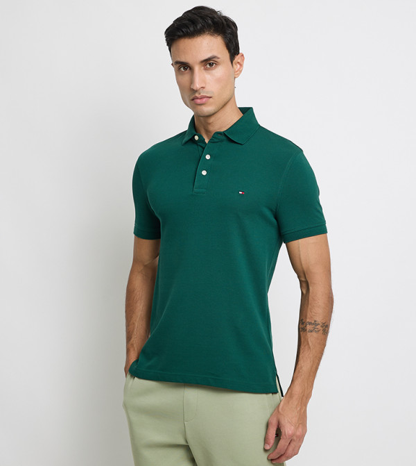 Tommy Hilfiger textured-neutral-linen - Green Polo T-shirts