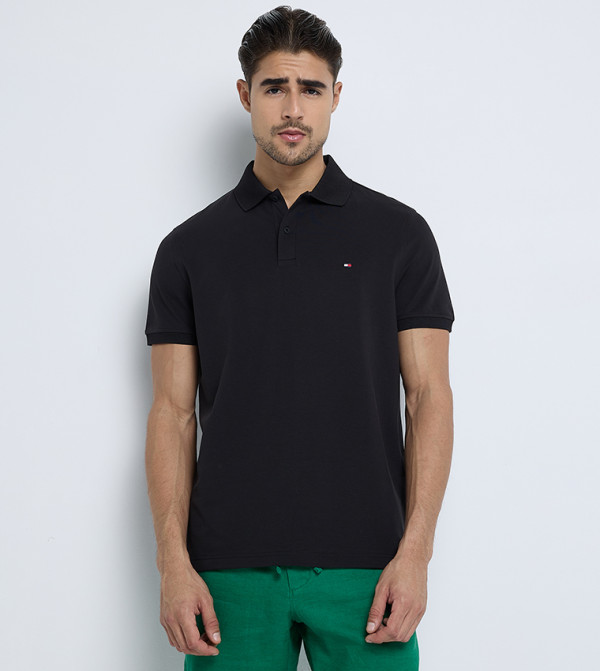 Tommy Hilfiger  textured-neutral-linen - Black Polo T-shirts
