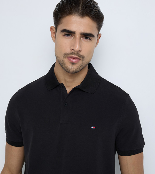 Tommy Hilfiger  textured-neutral-linen - Black Polo T-shirts