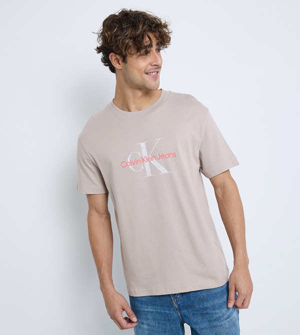 Calvin Klein Jeans Calvin Klein - Taupe Round Neck T-Shirts