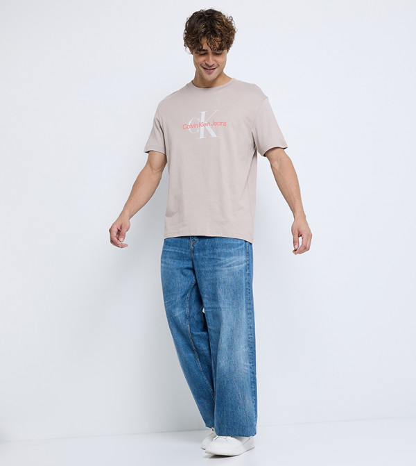 Calvin Klein Jeans Calvin Klein - Taupe Round Neck T-Shirts