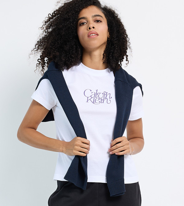 Calvin Klein Jeans Casual T-Shirts - White Short Sleeve T-Shirts