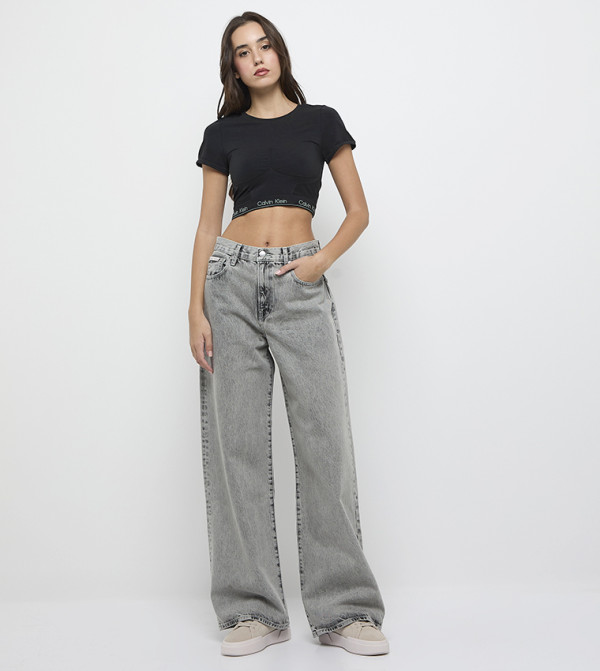 كالفين كلاين  توبات قصيرة - أسود Cropped Tops