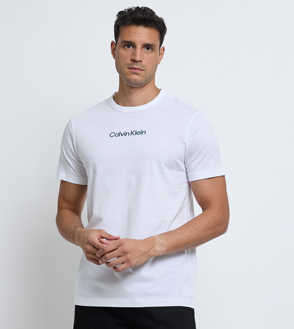 كالفين كلاين  ملابس - أبيض Round Neck T-Shirts
