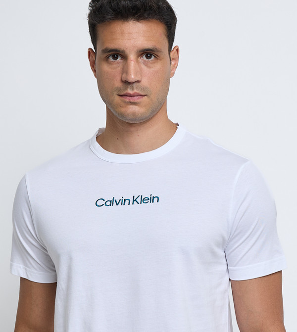 كالفين كلاين  ملابس - أبيض Round Neck T-Shirts