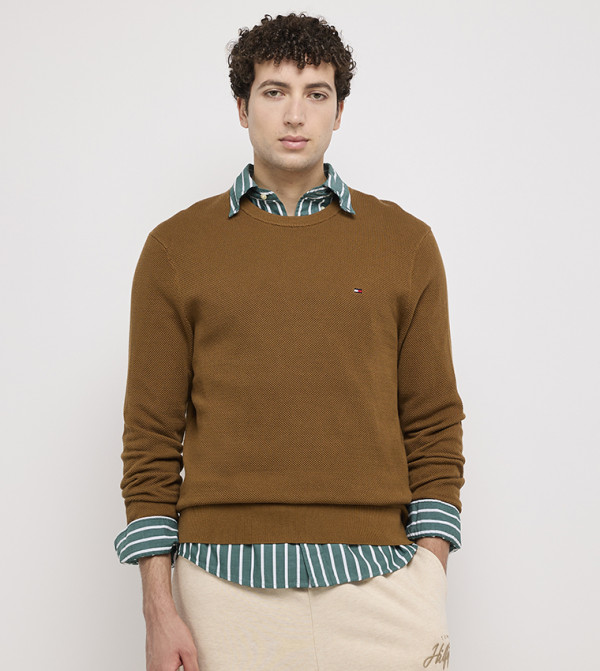 Tommy Hilfiger  Round Neck Sweaters - Khaki Round Neck Sweaters