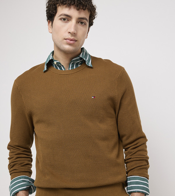Tommy Hilfiger  Round Neck Sweaters - Khaki Round Neck Sweaters