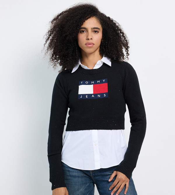 Tommy Jeans TOMMY JEANS - Black Round Neck Sweaters