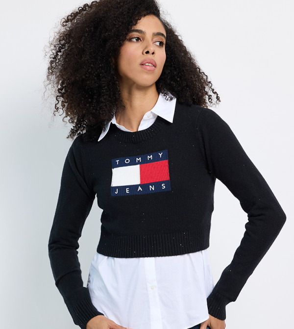 Tommy Jeans TOMMY JEANS - Black Round Neck Sweaters