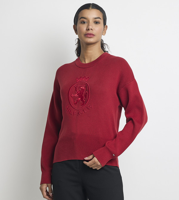 تومي هيلفيغر  سترات - أحمر Round Neck Sweaters