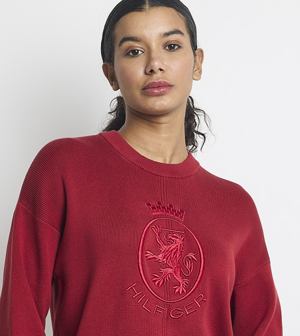 تومي هيلفيغر  سترات - أحمر Round Neck Sweaters
