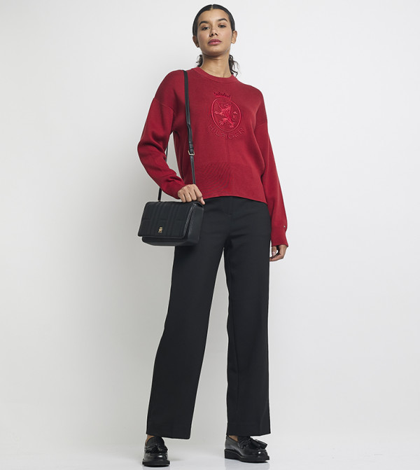 تومي هيلفيغر  سترات - أحمر Round Neck Sweaters