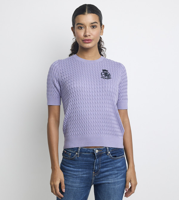 تومي هيلفيغر  سترات - بنفسجي  Round Neck Sweaters