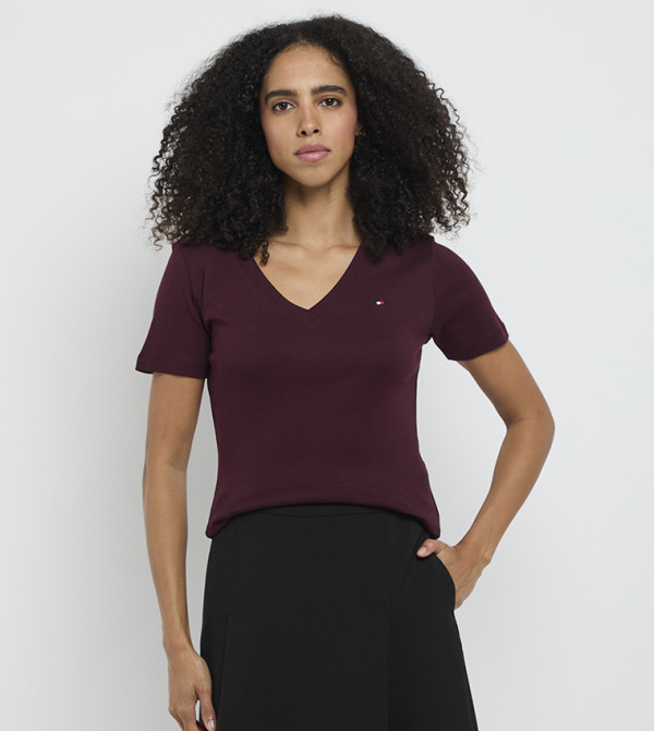 تومي هيلفيغر  تيشيرتات  كم قصير  - بورغندي Short Sleeve T-Shirts