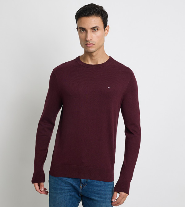 Tommy Hilfiger  Sweaters & Cardigans - Burgundy Round Neck Sweaters