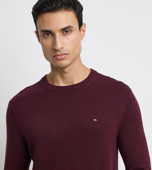 Tommy Hilfiger  Sweaters & Cardigans - Burgundy Round Neck Sweaters