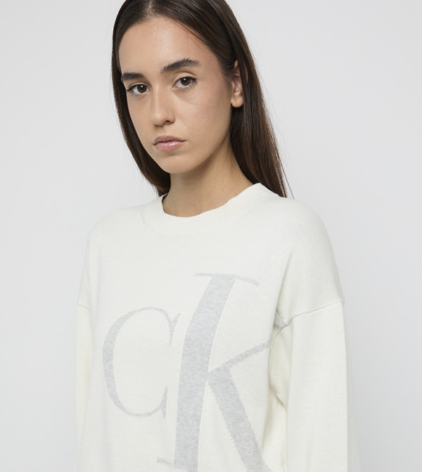 كالفن كلاين جينز كالفن كلاين جينز - أبيض  Round Neck Sweaters
