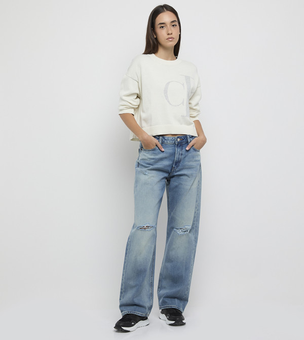 كالفن كلاين جينز كالفن كلاين جينز - أبيض  Round Neck Sweaters