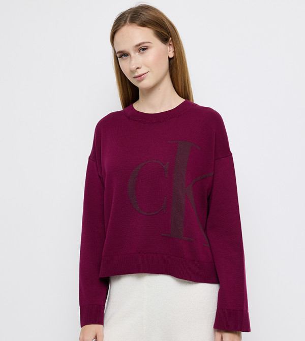 Calvin Klein Jeans  Sweaters & Cardigans - Burgundy Round Neck Sweaters