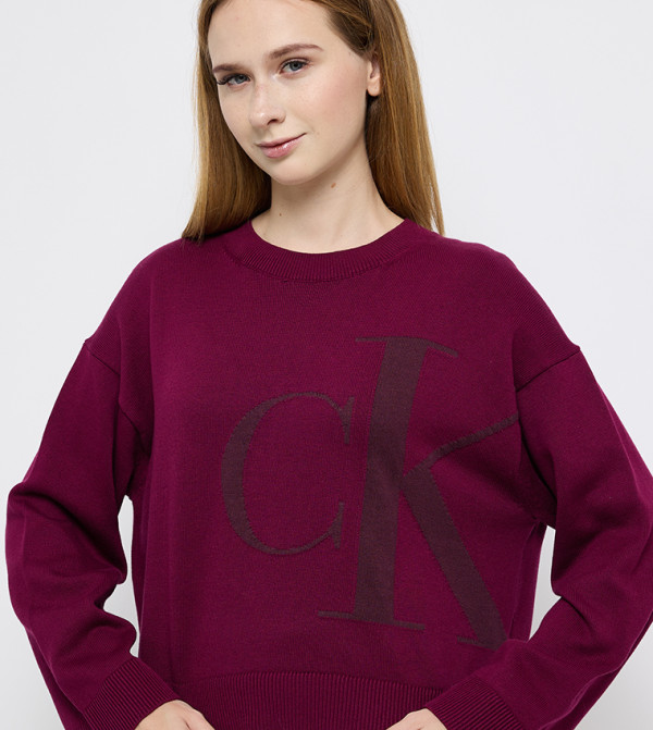 Calvin Klein Jeans  Sweaters & Cardigans - Burgundy Round Neck Sweaters