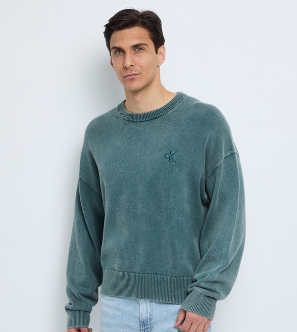 Calvin Klein Jeans  Round Neck Sweaters - Green Round Neck Sweaters