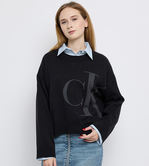 كالفن كلاين جينز  سترات و كارديغانات - أسود Round Neck Sweaters