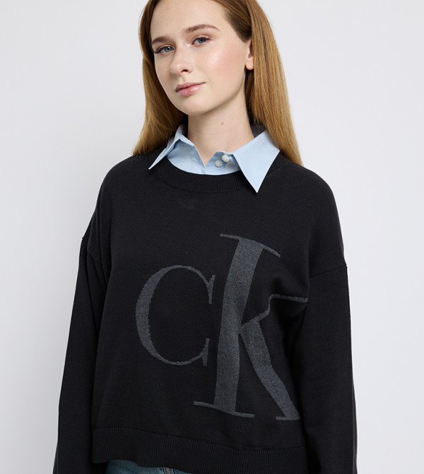 كالفن كلاين جينز  سترات و كارديغانات - أسود Round Neck Sweaters