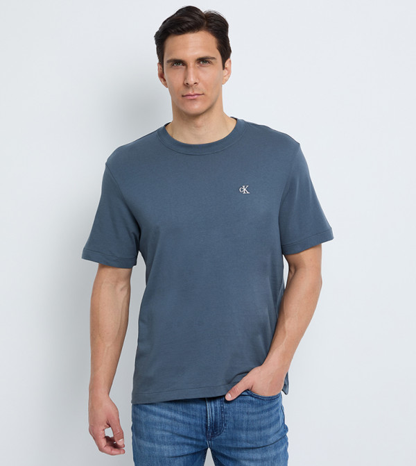 Calvin Klein Jeans  Round Neck T-Shirts - Navy Round Neck T-Shirts