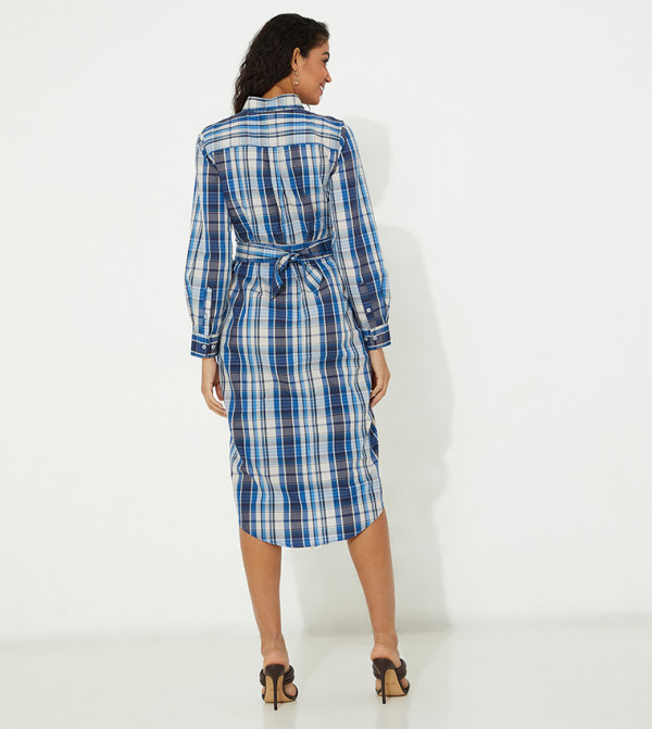 بيفرلي هيلز بولو كلوب  checkered-plaid-w - أزرق فساتين كاجوال