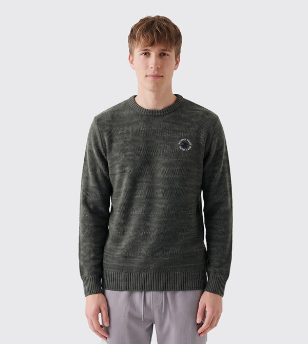Beverly Hills Polo Club  Round Neck Sweaters - DARK OLIVE Round Neck Sweaters