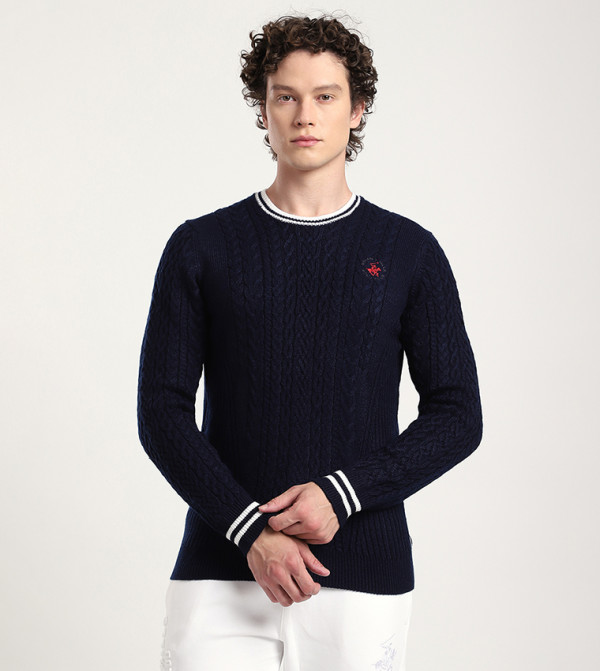 Beverly Hills Polo Club Clothing - NAVY BLUE Round Neck Sweaters