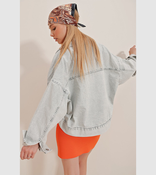 Trend Alaçatı Stili Trend Alaçatı Stili - Grey Denim Jackets