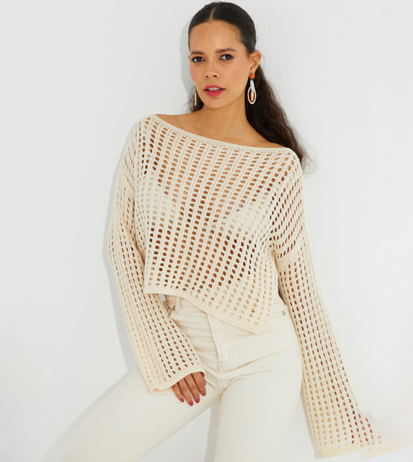 Cool & Sexy - Outlet  - Ecru Cropped Tops