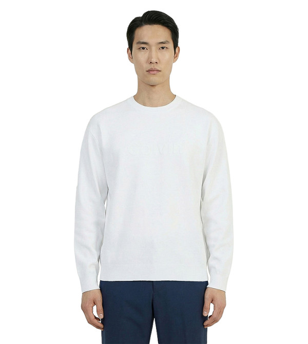 Calvin Klein Jeans  Round Neck Sweaters - White Round Neck Sweaters