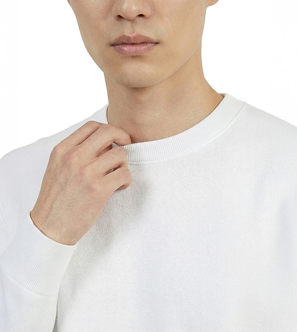 Calvin Klein Jeans  Round Neck Sweaters - White Round Neck Sweaters