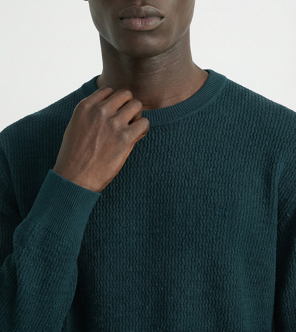 كالفين كلاين  سترات و كارديغانات  - أزرق مخضر  Round Neck Sweaters