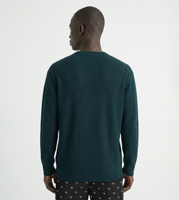 كالفين كلاين  سترات و كارديغانات  - أزرق مخضر  Round Neck Sweaters