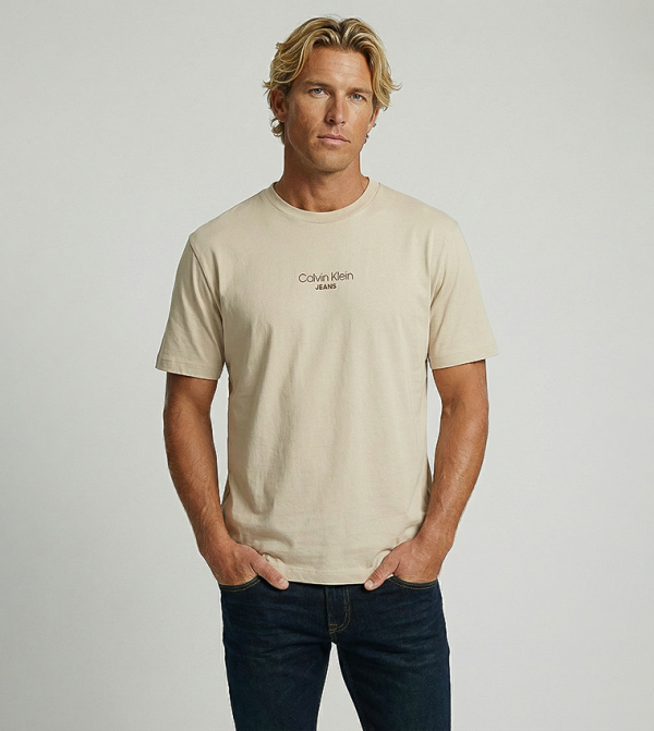 كالفن كلاين جينز ملابس - بيج Round Neck T-Shirts