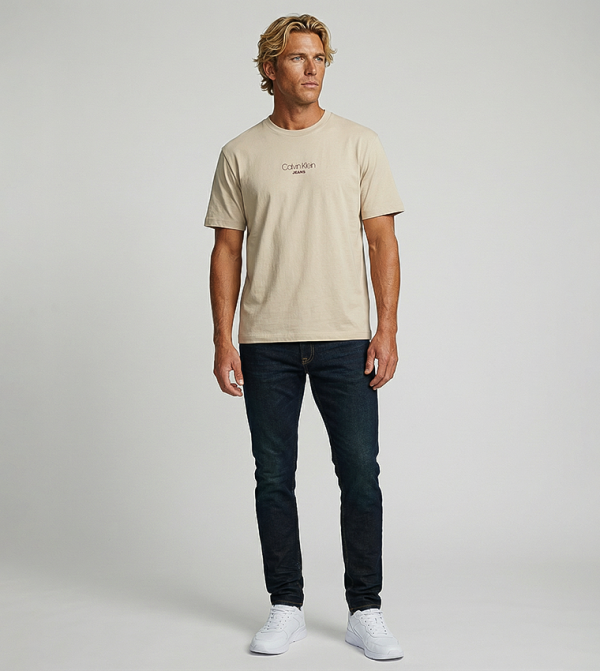 كالفن كلاين جينز ملابس - بيج Round Neck T-Shirts