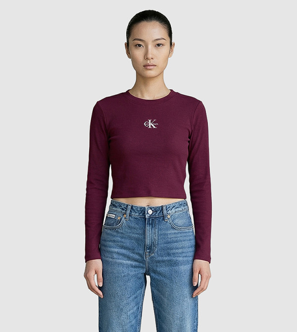 Calvin Klein Jeans  Long Sleeve T-Shirts - Burgundy Long Sleeve T-Shirts
