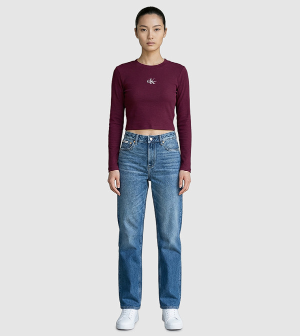 Calvin Klein Jeans  Long Sleeve T-Shirts - Burgundy Long Sleeve T-Shirts