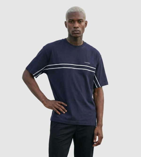 Calvin Klein striped-society-m - Navy Round Neck T-Shirts