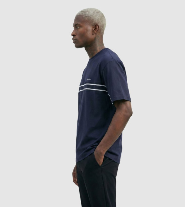 Calvin Klein striped-society-m - Navy Round Neck T-Shirts
