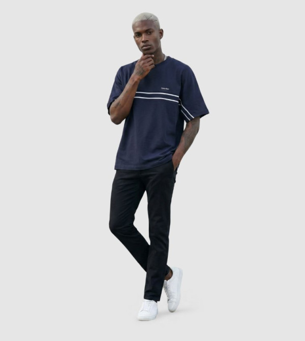 Calvin Klein striped-society-m - Navy Round Neck T-Shirts