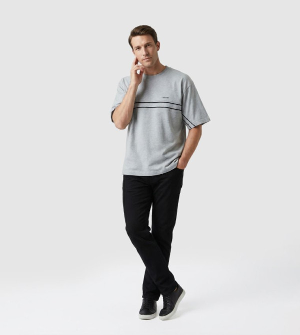 Calvin Klein striped-society-m - Grey Round Neck T-Shirts