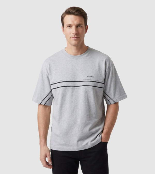 Calvin Klein striped-society-m - Grey Round Neck T-Shirts