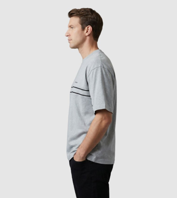 Calvin Klein striped-society-m - Grey Round Neck T-Shirts