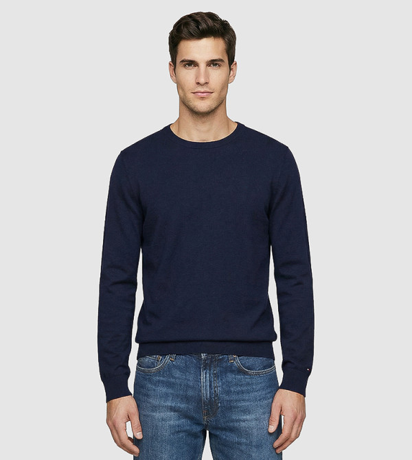 تومي هيلفيغر  سترات و كارديغانات  - كحلي Round Neck Sweaters
