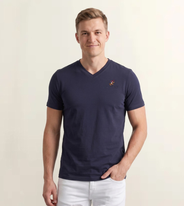 Beverly Hills Polo Club V-Neck T-Shirts - Navy Casual T-Shirts
