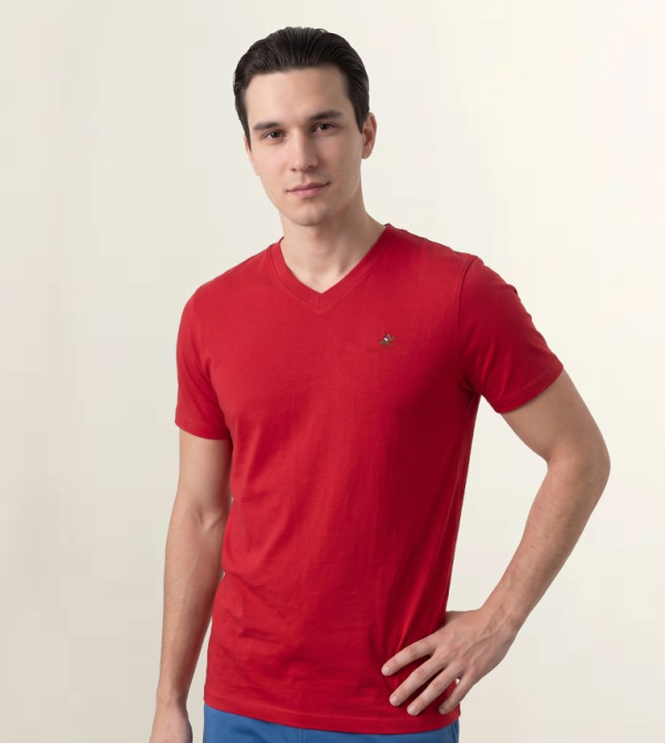 Beverly Hills Polo Club V-Neck T-Shirts - Red Casual T-Shirts